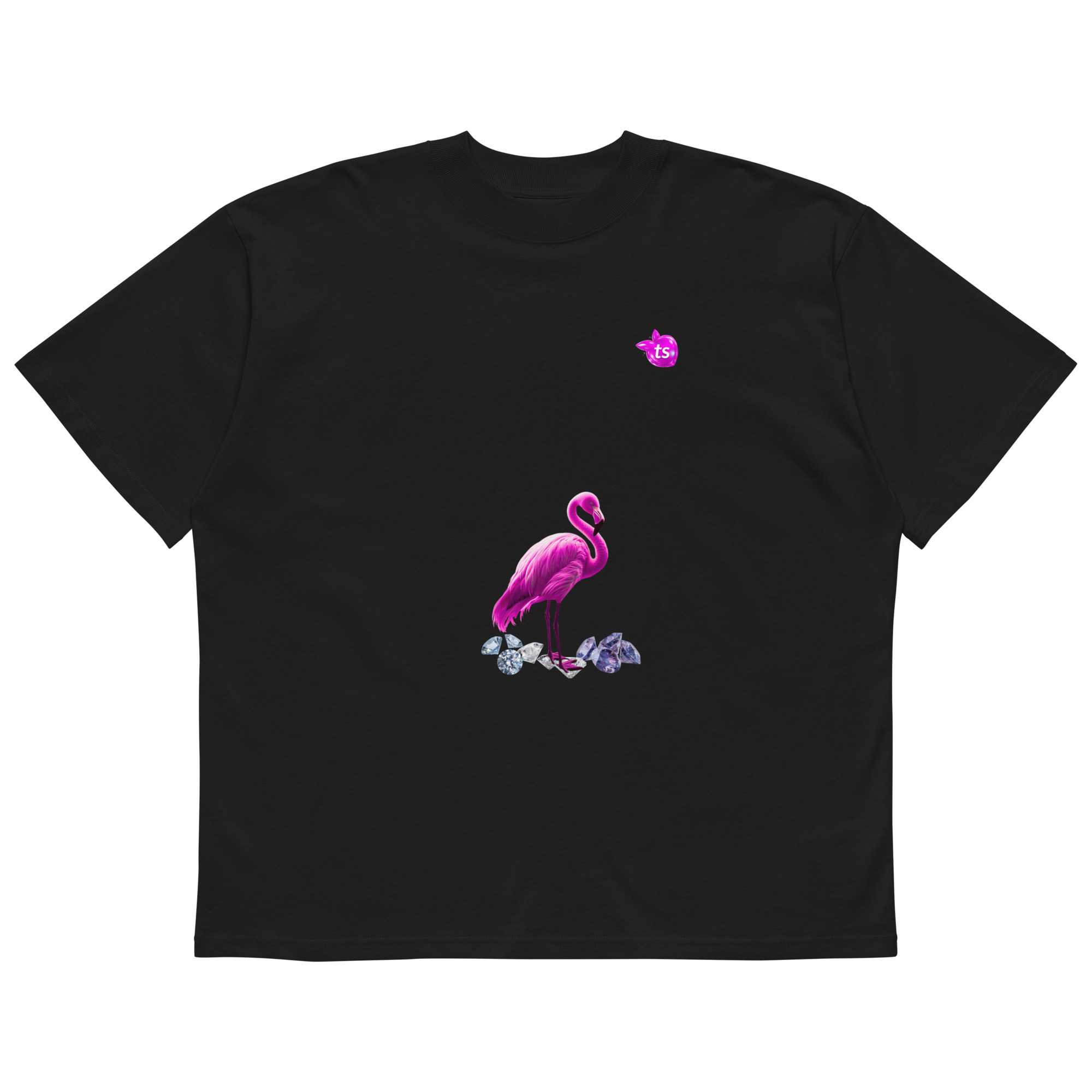 tsgabrielle® •For ham• Flamant Rose • Oversized T-skjorte med høy hals • Sort • Økologisk bomull